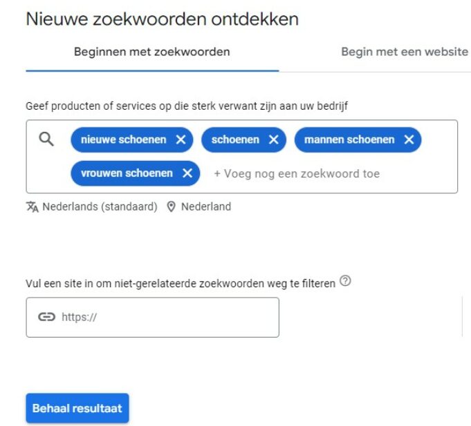 Google Keyword Planner overzicht
